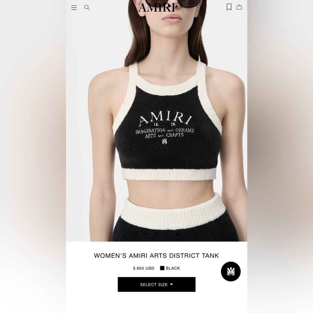 Authentic AMIRI MED Black and Cream Logo Crop Top NEW WITH TAGS